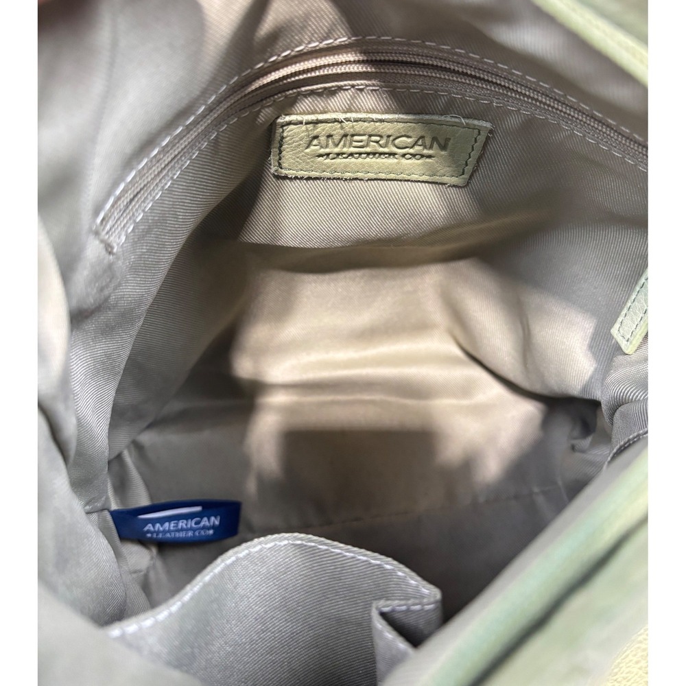 American Leather Co Sage Green Pebbled Leather Flap Backpack Bag Purse - Picture 10 of 13